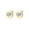 14K Gold Stud Earrings with Heart Shape CZ