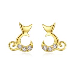 14K Solid Gold Cute Cat Earrings for Girls 4