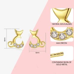 14K Solid Gold Cute Cat Earrings for Girls 5