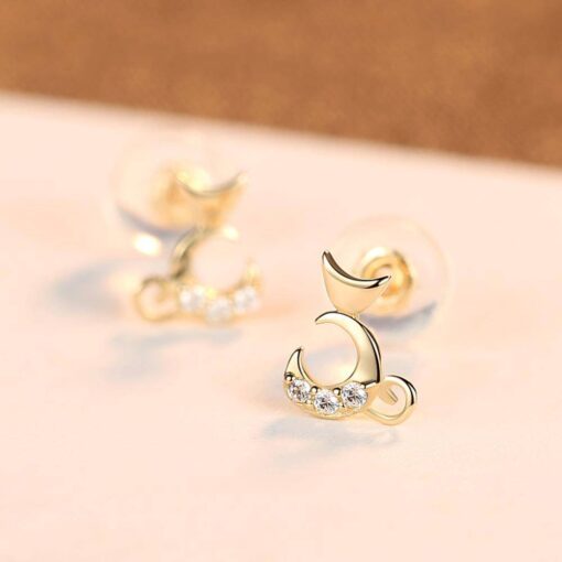 14K Solid Gold Cute Cat Earrings for Girls 8