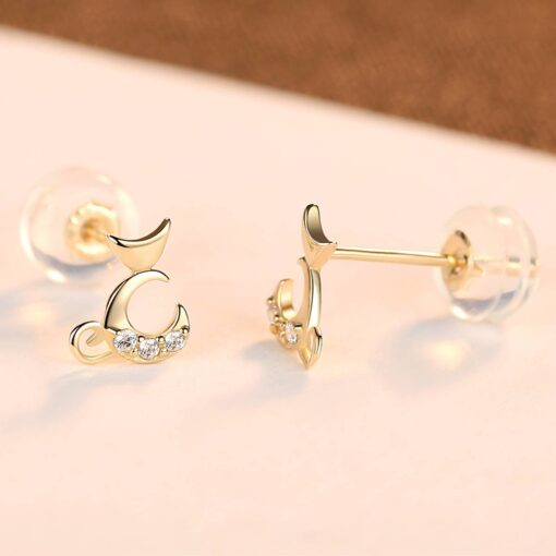 14K Solid Gold Cute Cat Earrings for Girls 9