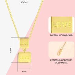 14K Solid Gold Double Square Love Necklace 1
