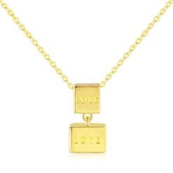 14K Solid Gold Double Square Love Necklace