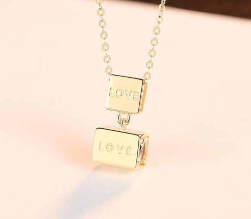 14K Solid Gold Double Square Love Necklace 3