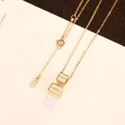 14K Solid Gold Double Square Love Necklace 4