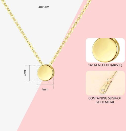 14K Solid Gold Engraved Metal Coin Round Pendant Necklace 1