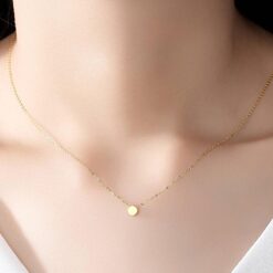 14K Solid Gold Engraved Metal Coin Round Pendant Necklace 2