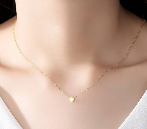 14K Solid Gold Engraved Metal Coin Round Pendant Necklace 2
