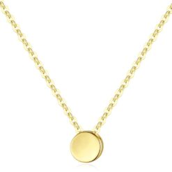 14K Solid Gold Engraved Metal Coin Round Pendant Necklace