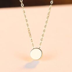 14K Solid Gold Engraved Metal Coin Round Pendant Necklace 3