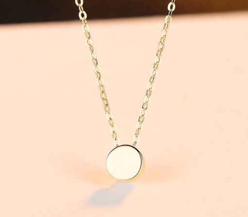 14K Solid Gold Engraved Metal Coin Round Pendant Necklace 3