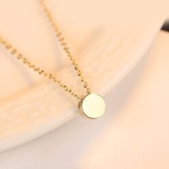 14K Solid Gold Engraved Metal Coin Round Pendant Necklace 4