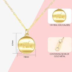 14K Solid Gold Good Luck Blessing Necklace for Friend 1