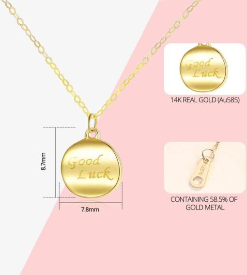 14K Solid Gold Good Luck Blessing Necklace for Friend 1