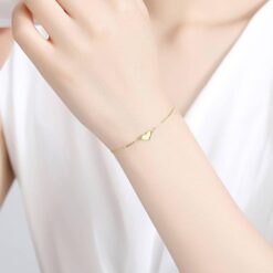14K Solid Gold Heart Chain Bracelet 2
