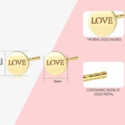 14K Solid Gold Love Circle Shape Stud Earrings 1