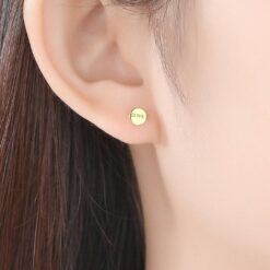 14K Solid Gold Love Circle Shape Stud Earrings 2