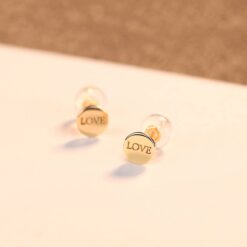 14K Solid Gold Love Circle Shape Stud Earrings 4