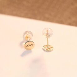 14K Solid Gold Love Circle Shape Stud Earrings 5