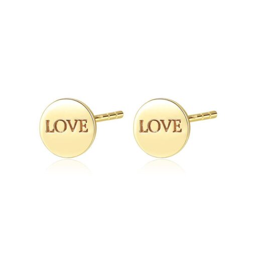 14K Solid Gold Love Circle Shape Stud Earrings