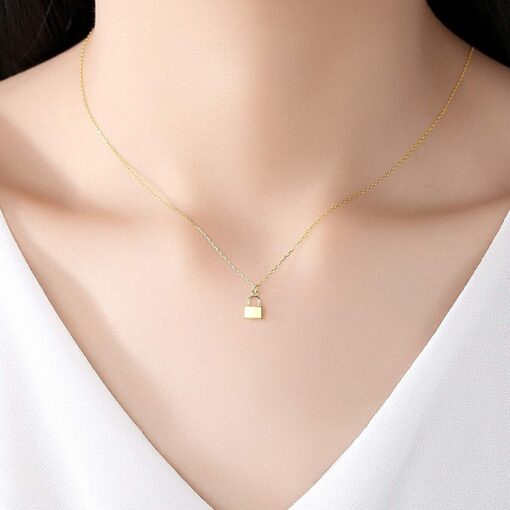14K Solid Gold Necklace Simple Lock Shape Design 2