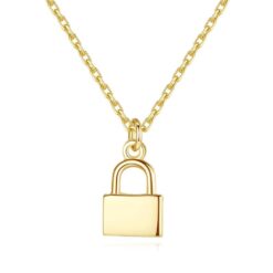 14K Solid Gold Necklace Simple Lock Shape Design