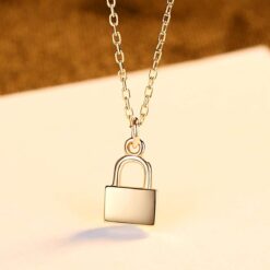 14K Solid Gold Necklace Simple Lock Shape Design 3