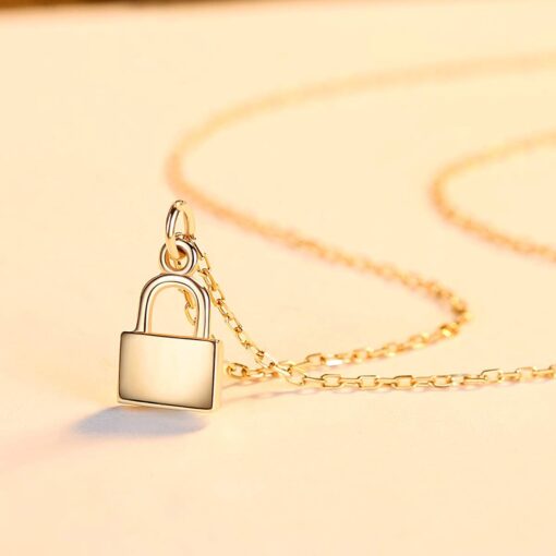 14K Solid Gold Necklace Simple Lock Shape Design 4
