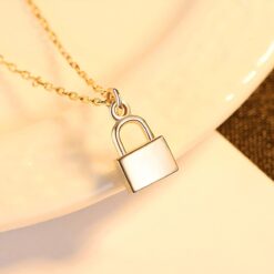 14K Solid Gold Necklace Simple Lock Shape Design 5