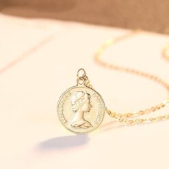 14K Solid Gold Necklace with Elizabeth II Photo Design 2