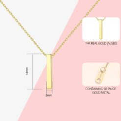 14K Solid Gold Necklace with Simple Design Bar 1