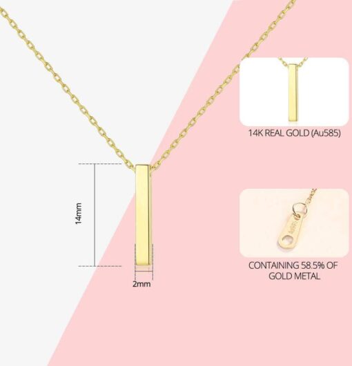 14K Solid Gold Necklace with Simple Design Bar 1