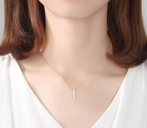 14K Solid Gold Necklace with Simple Design Bar 2