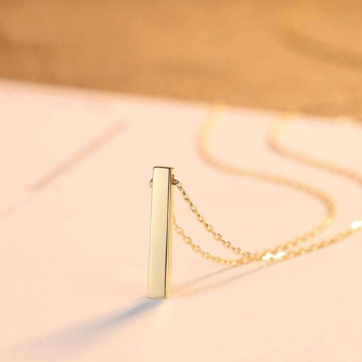 14K Solid Gold Necklace with Simple Design Bar 4