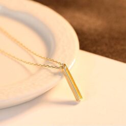 14K Solid Gold Necklace with Simple Design Bar 5
