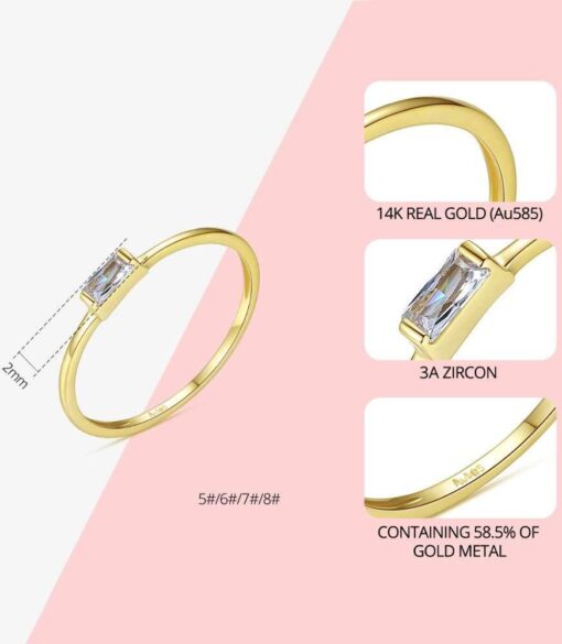 14K Solid Gold Ring with Rectangular Zircon Design for Wedding 1