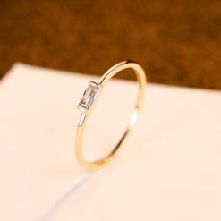 14K Solid Gold Ring with Rectangular Zircon Design for Wedding 3