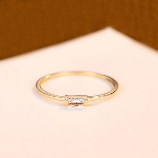 14K Solid Gold Ring with Rectangular Zircon Design for Wedding 4