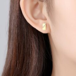 14K Solid Gold Stud Earrings with Square CZ Stone 2
