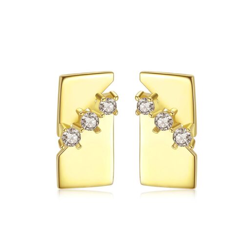 14K Solid Gold Stud Earrings with Square CZ Stone