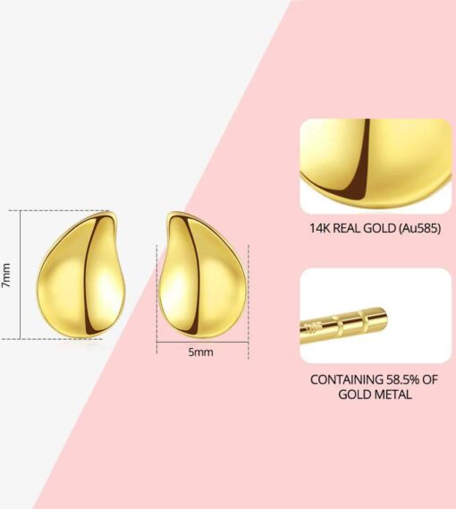 14K Solid Gold Water Drop Stud Earrings for Girls 1