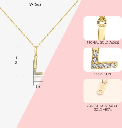 14K Solid Yellow Gold Custom Letter Necklace From 26 Zircon Letter 1