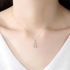 14K Solid Yellow Gold Custom Letter Necklace From 26 Zircon Letter 2