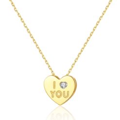 14K Solid Yellow Gold Heart Love Necklace for Women Factory Wholesale