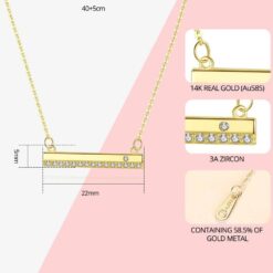 14K Yellow Gold Bar Luxury Necklace with Cubic Zirconia Gemstone 1