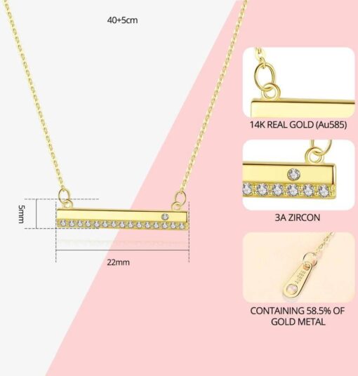 14K Yellow Gold Bar Luxury Necklace with Cubic Zirconia Gemstone 1