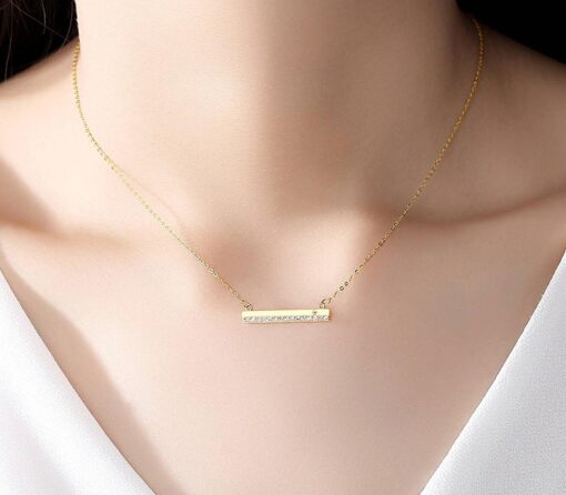 14K Yellow Gold Bar Luxury Necklace with Cubic Zirconia Gemstone 2