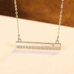 14K Yellow Gold Bar Luxury Necklace with Cubic Zirconia Gemstone 3
