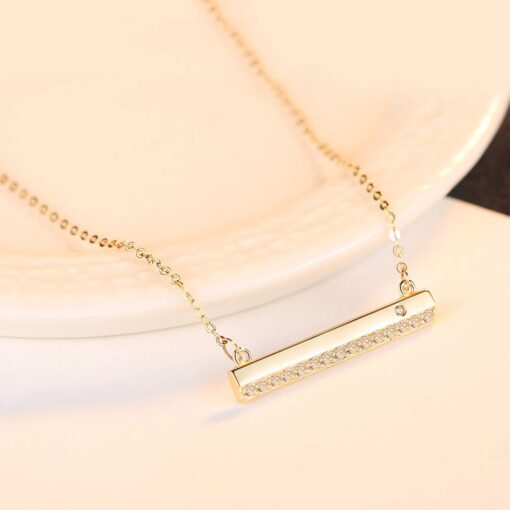 14K Yellow Gold Bar Luxury Necklace with Cubic Zirconia Gemstone 4