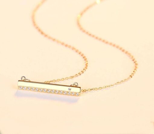 14K Yellow Gold Bar Luxury Necklace with Cubic Zirconia Gemstone 5